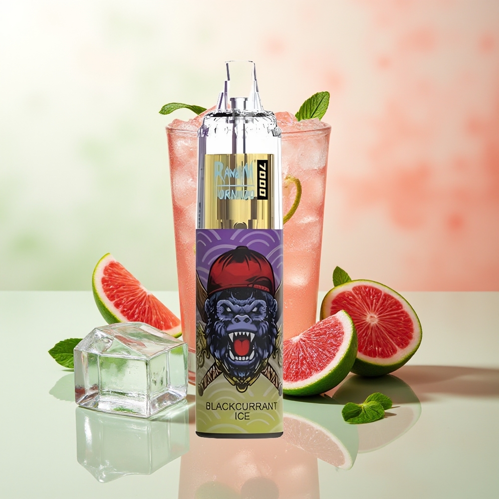 RandM Fumot Tornado 7000 Schwarzjohannisbeere Eis 14ml Mesh Typ-C RGB Luftregelbar