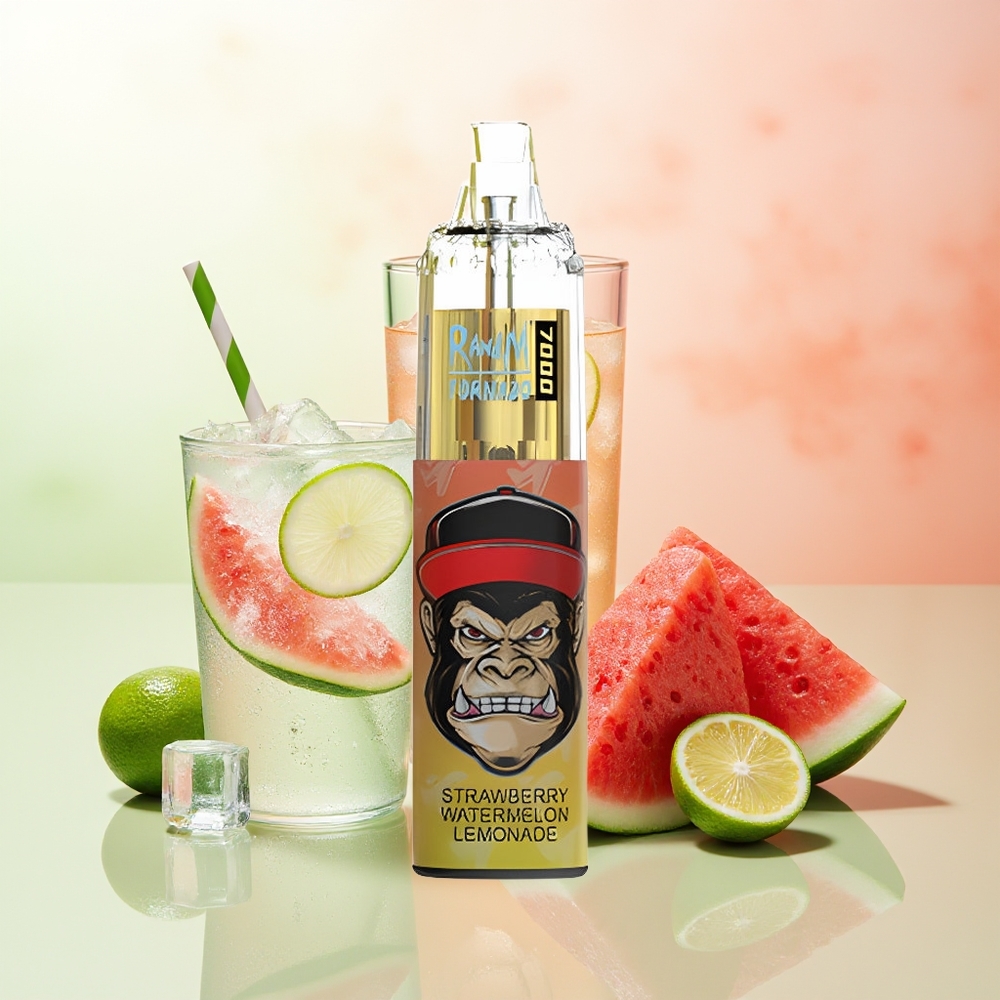 RandM Fumot Tornado 7000 Züge Erdbeer-Wassermelonen-Limonade 14ML Mesh Coil Typ-C RGB Luftregelung