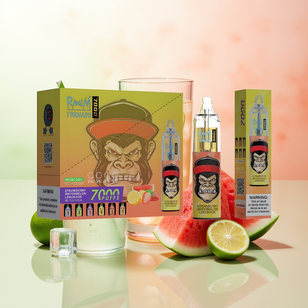 RandM Fumot Tornado 7000 Züge Erdbeer-Wassermelonen-Limonade 14ML Mesh Coil Typ-C RGB Luftregelung