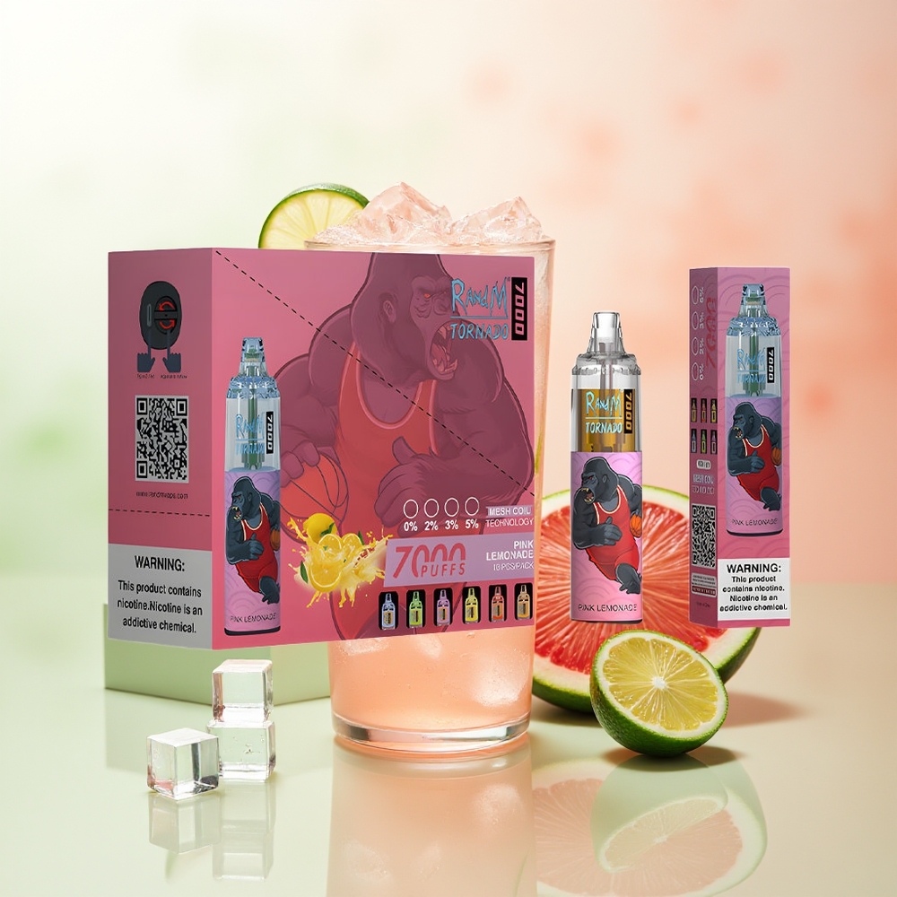 RandM Fumot Tornado 7000 Züge Rosa Limonade Mesh Coil Typ-C RGB Luftregelung