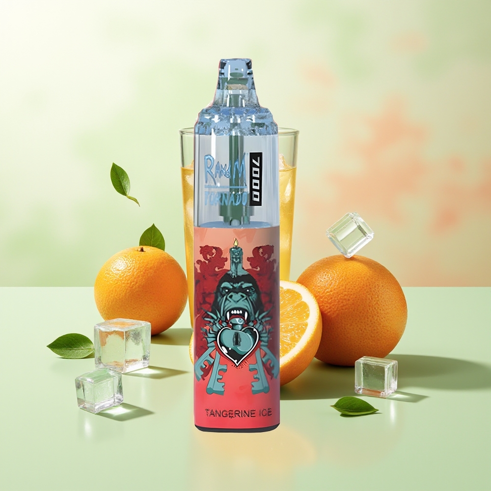 RandM Fumot Tornado 7000 Zitrus-Eis Einweg-Vape mit 14 ML E-Liquid, 850 MAH Akku, Mesh Coil, Typ-C Port, RGB Licht, Luftstromregelung