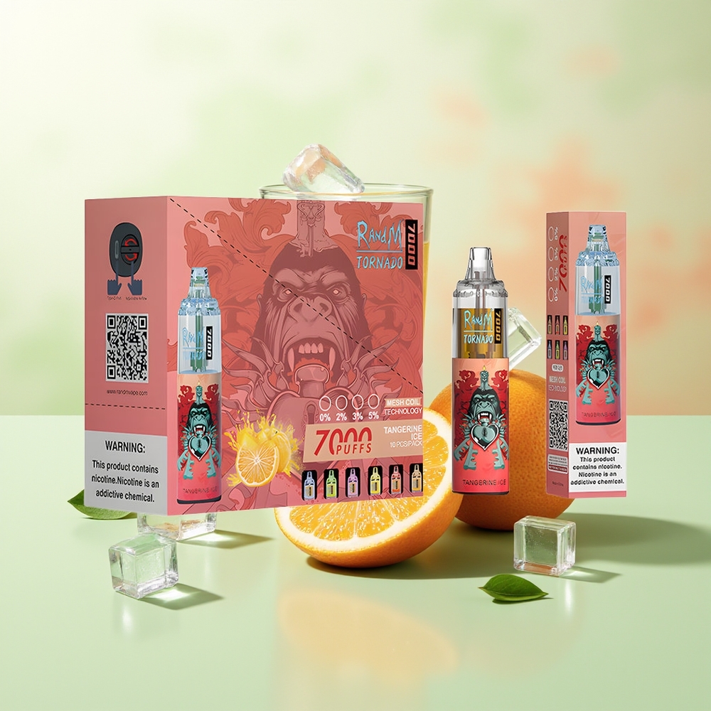 RandM Fumot Tornado 7000 Zitrus-Eis Einweg-Vape mit 14 ML E-Liquid, 850 MAH Akku, Mesh Coil, Typ-C Port, RGB Licht, Luftstromregelung