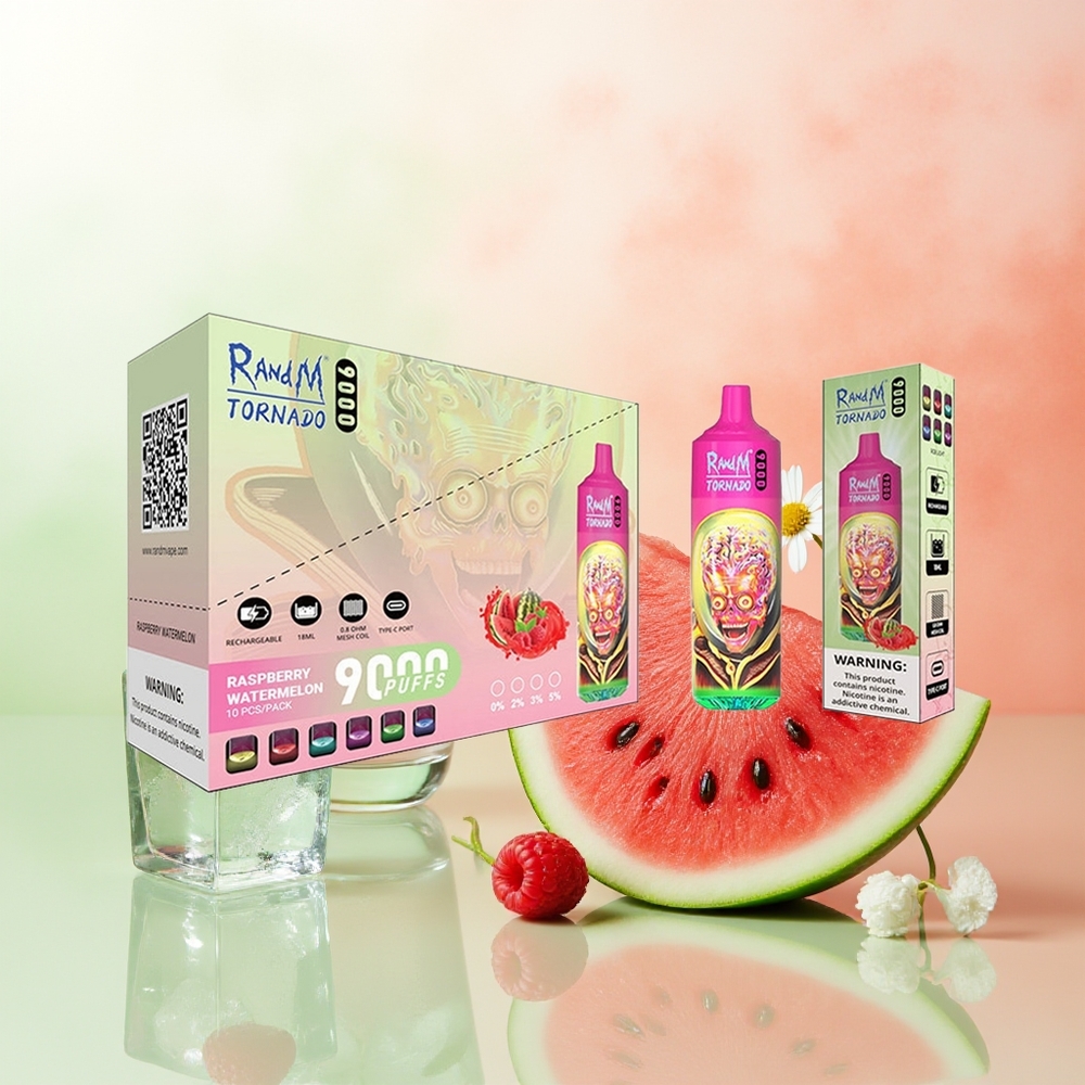 RandM Fumot Tornado 9000 Züfte Himbeere Wassermelone 850 mAh 18 mL Mesh RGB 54 Sorten