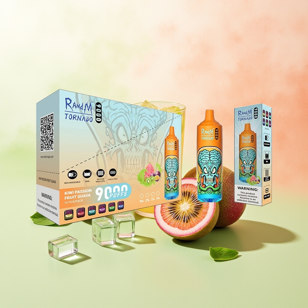 RandM Fumot Tornado 9000 Züfte Kiwi Passionsfrucht Guava 850 mAh 18 mL Mesh RGB 54 Sorten