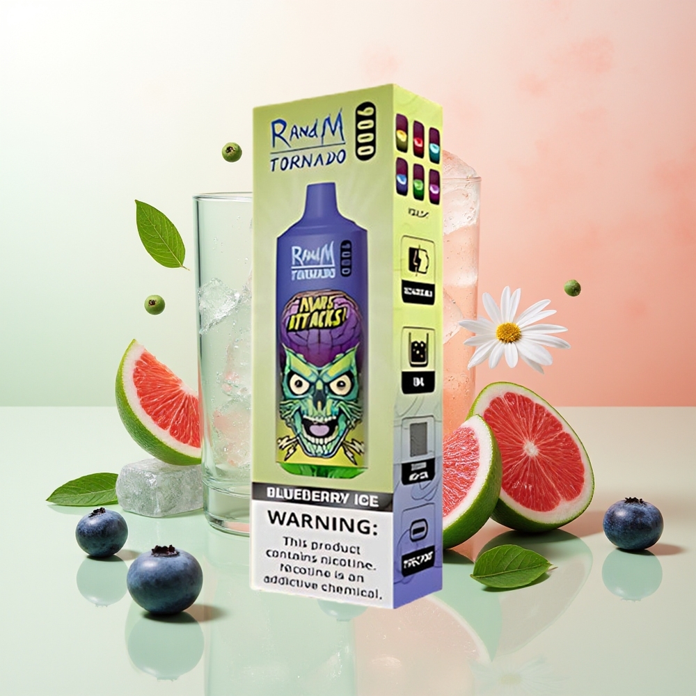 RandM Fumot Tornado 9000 Züge Blaubeer-Eis 850 mAh 18 mL Mesh RGB 54 Sorten