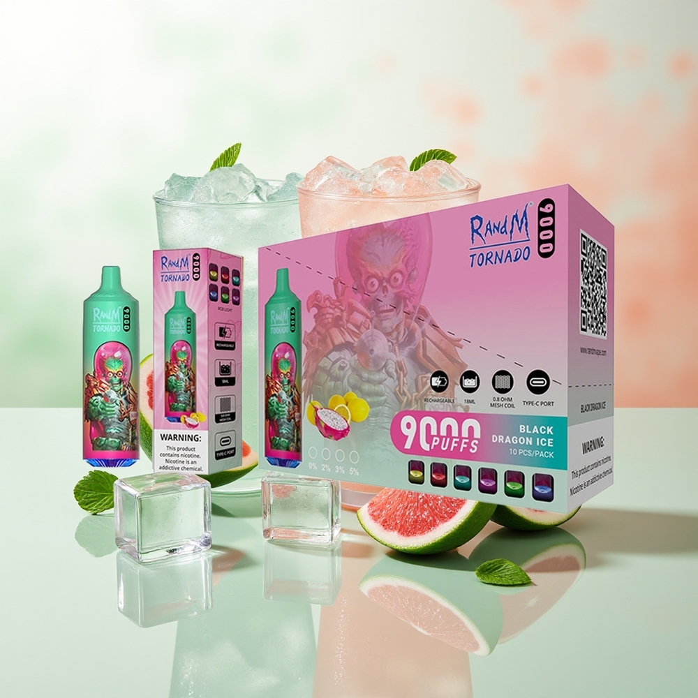 RandM Fumot Tornado 9000 Züge Blaue Razz Kush Wiederaufladbar 850 mAh 18 mL Mesh Coil RGB Display