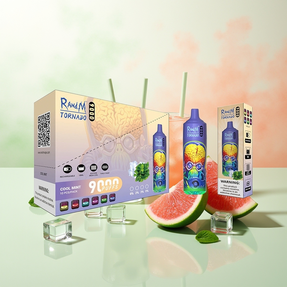 RandM Fumot Tornado 9000 Züge Kühle Minze 18 mL Mesh RGB Display 54 Sorten