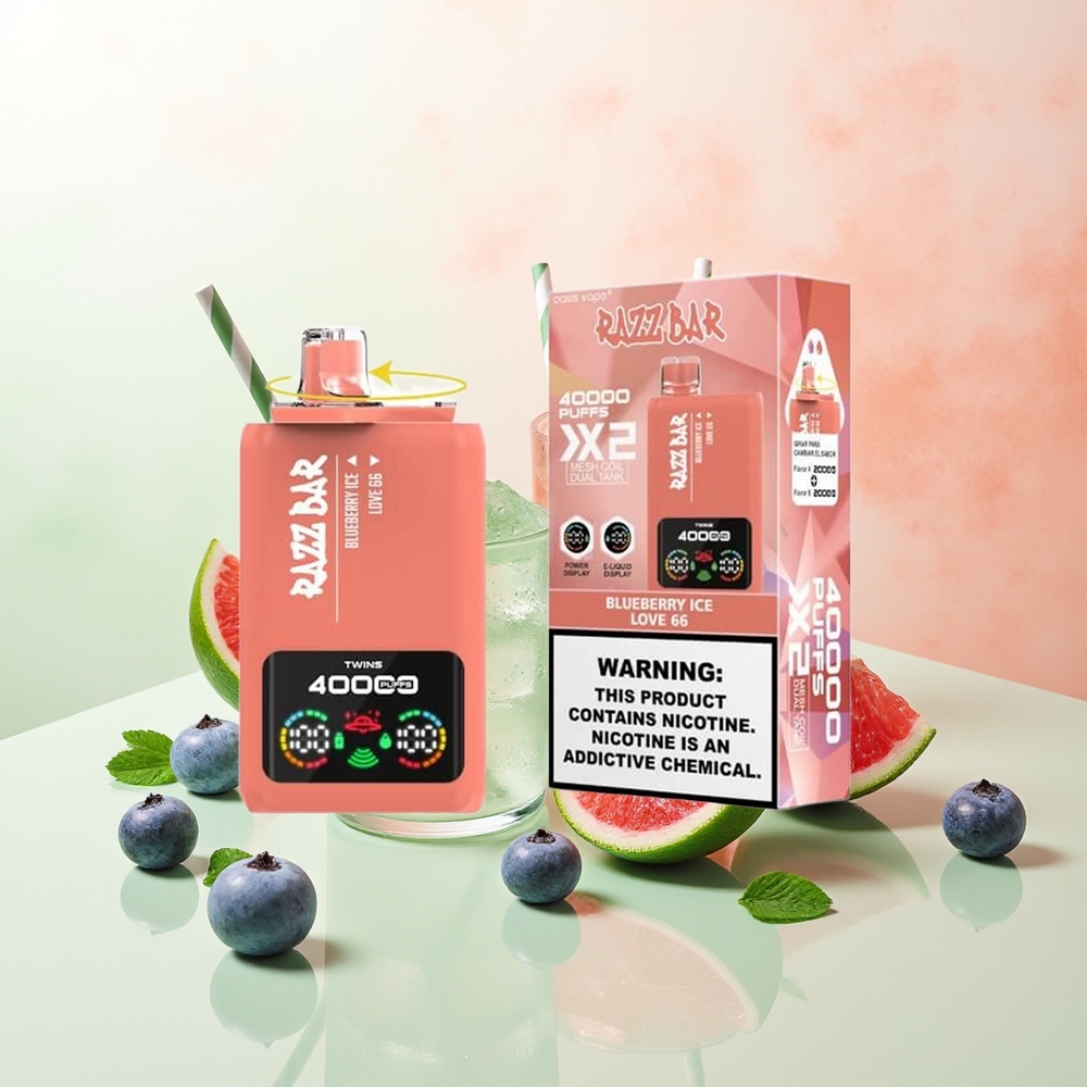 Razz Bar 40000 Züge Blaubeere-Eis Einweg-Vape Power Screen Display 1.0Ohm 2 Mesh Coil 650 Mah Typ-C Port 2%5% Nicotine - Liebe 66