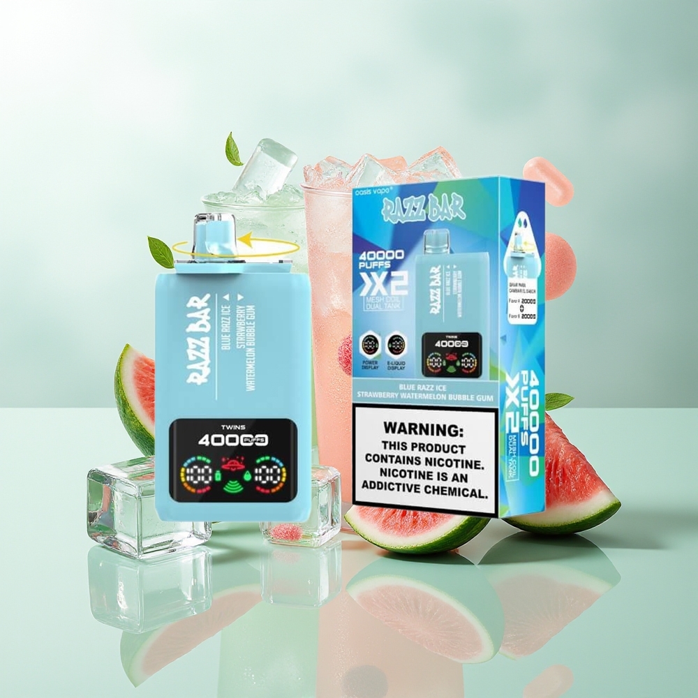 Razz Bar 40000 Züge Blaue Himbeere-Eis-Erdbeere-Wassermelone-Kaugummi Mesh Coil Typ-C 2%5% Nikotin