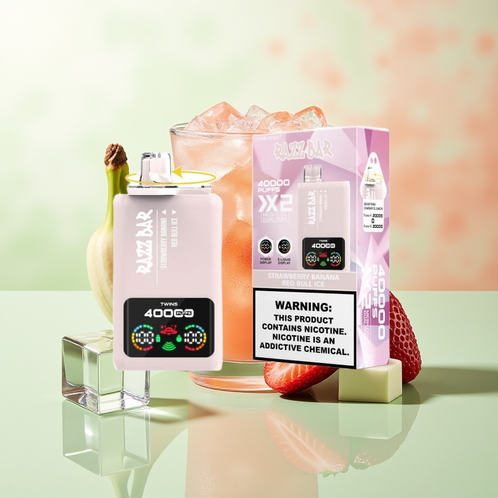 Razz Bar 40000 Züge Einweg-Vape Erdbeer Banane - Roter Stier Eis mit Leistungsbildschirmanzeige 1.0Ohm 2 Mesh Coil 650 Mah Akku Typ-C-Port 2% 5% Nikotin