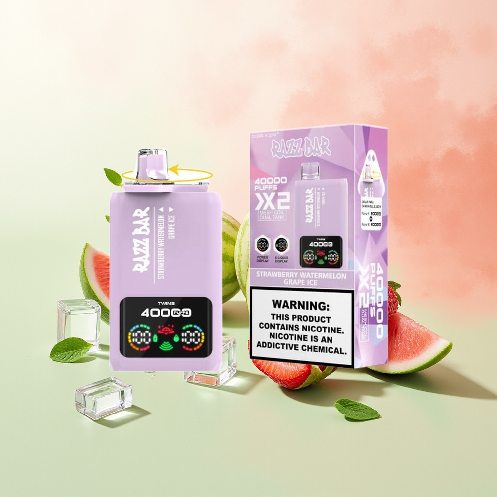 Razz Bar 40000 Züge Erdbeer-Wassermelone-Traube-Eis Typ-C Mesh Coil Leistungsanzeige 2%5% Nikotin