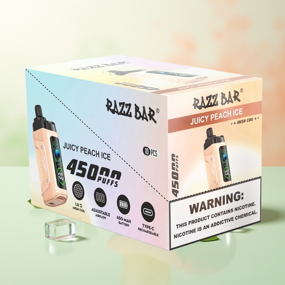 Razz Bar 45000 Züge Saftiger Pfirsich Eis 1.0 Ohm Mesh Coil Typ-C Aufladbar 650 mAh