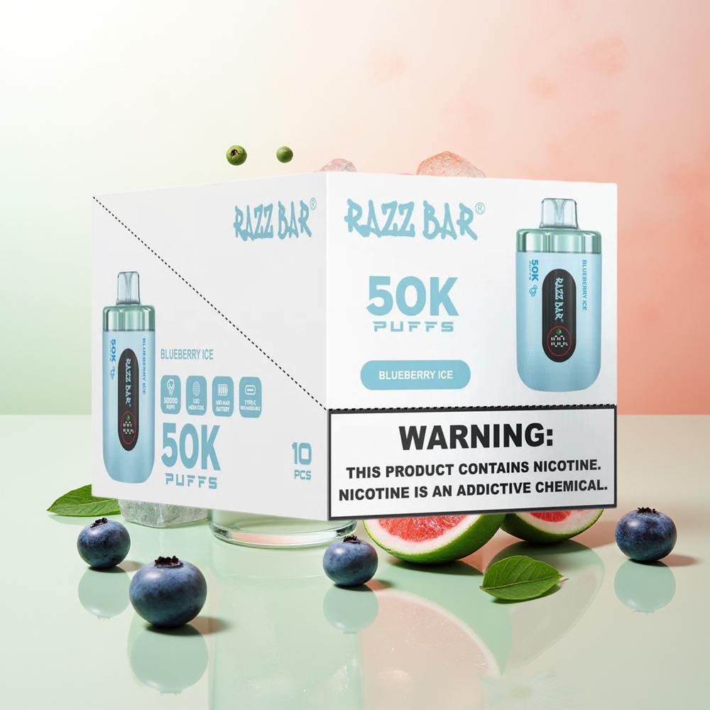 Razz Bar 50K Puffs 1,0 Ohm Mesh Heidelbeere-Eis Typ-C Wiederaufladbar 2% Nikotin