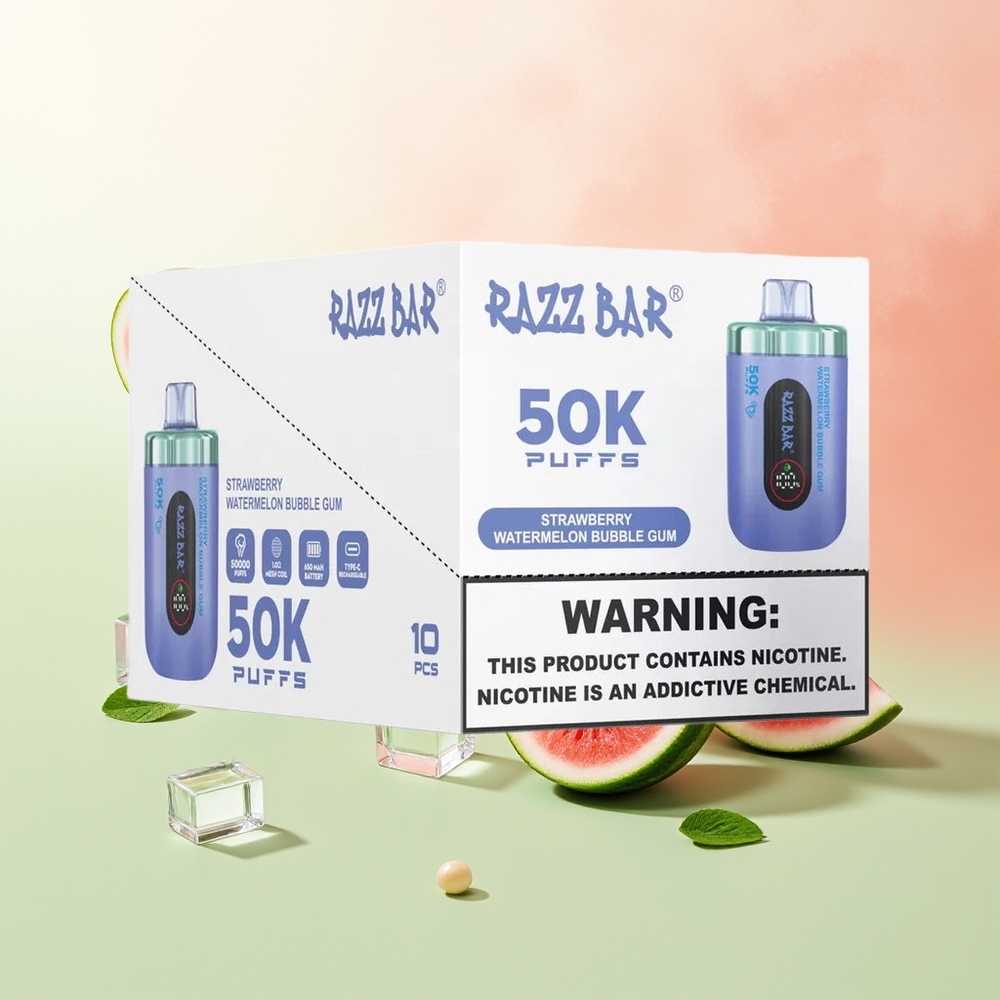 Razz Bar 50K Puffs Erdbeer Wassermelone Bubble Gum 1.0 Ohm Mesh Typ-C 2% Nikotin
