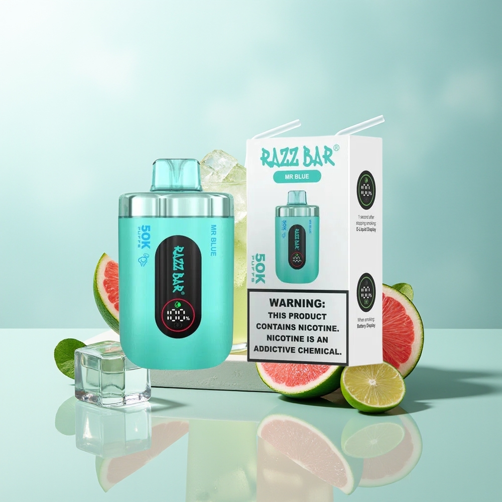 Razz Bar 50K Puffs Herr Blau Typ-C Aufladbar 1.0 Ohm Mesh Coil 650 Mah 2% Nikotin
