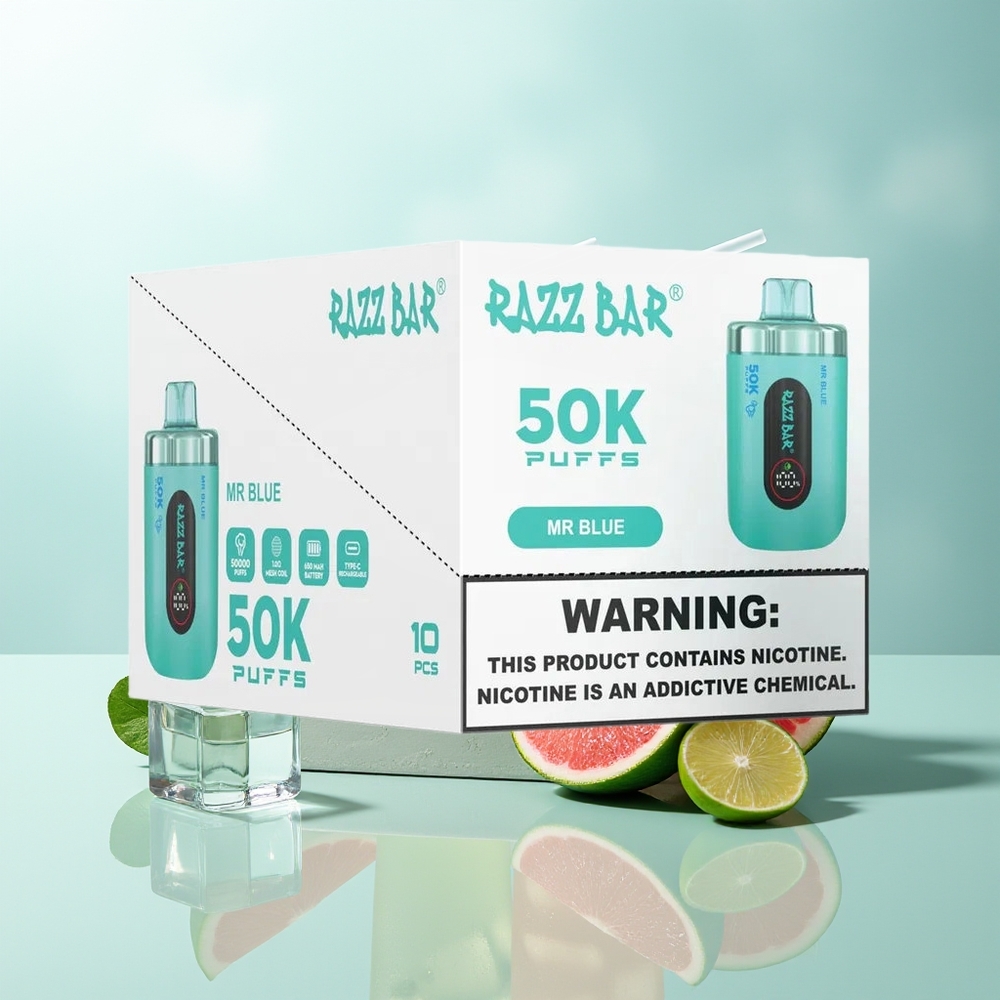 Razz Bar 50K Puffs Herr Blau Typ-C Aufladbar 1.0 Ohm Mesh Coil 650 Mah 2% Nikotin