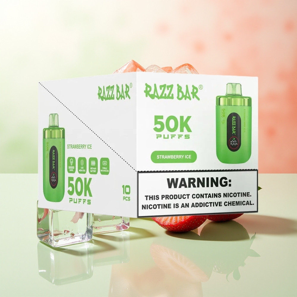 Razz Bar 50K Züge Erdbeer-Eis Typ-C Wiederaufladbar 2% Nikotin Mesh Coil 650mAh