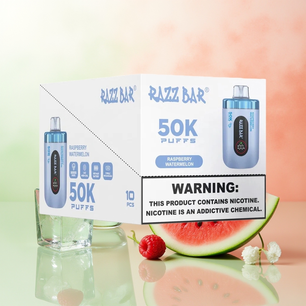Razz Bar 50K Züge Himbeer-Wassermelone Typ-C 1.0 Ohm Mesh 650mAh 2% Nikotin