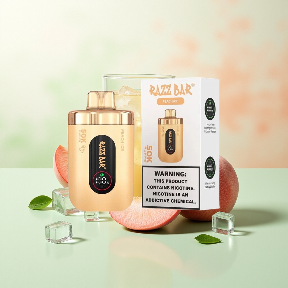 Razz Bar 50K Züge Pfirsich Eis Wegwerf E-Zigarette 1,0 Ohm Mesh Typ-C 2% Nikotin