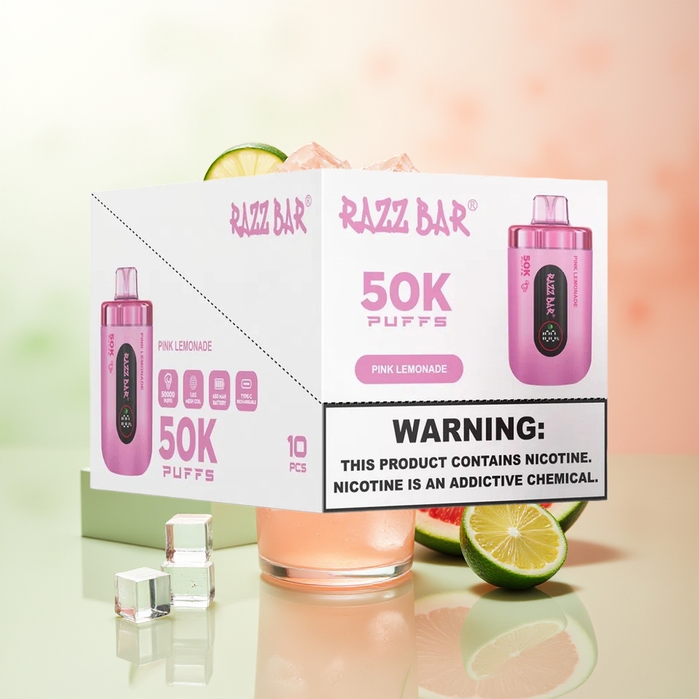 Razz Bar 50K Züge Wegwerf-Vape Rosa Limonade Typ-C Wiederaufladbar 2% Nikotin